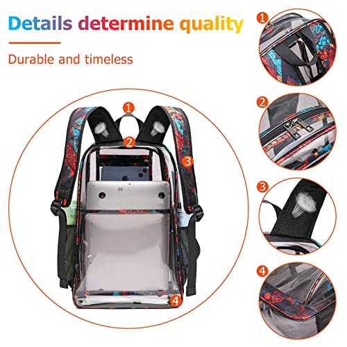 AUOBAG Clear Backpack Heavy Duty Large Transparent Backpacks PVC Clear Book Bag Stadium Approved Complimentary DIY Stickers (Black)