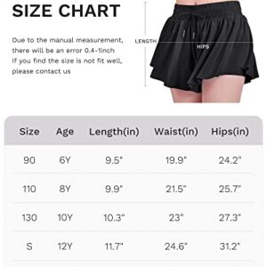 JOCMIC Girls Flowy Shorts, 2 in 1 Preppy Butterfly Shorts with Spandex Liner for Cheer Athletic Gym Kids Casual Clothes Rose Red 12 Years