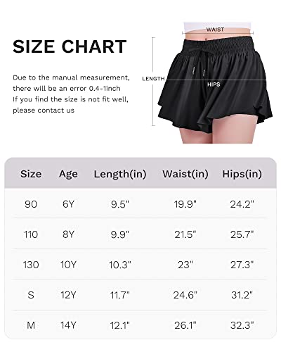 JOCMIC Girls Flowy Shorts, 2 in 1 Preppy Butterfly Shorts with Spandex Liner for Cheer Athletic Gym Kids Casual Clothes Rose Red 12 Years