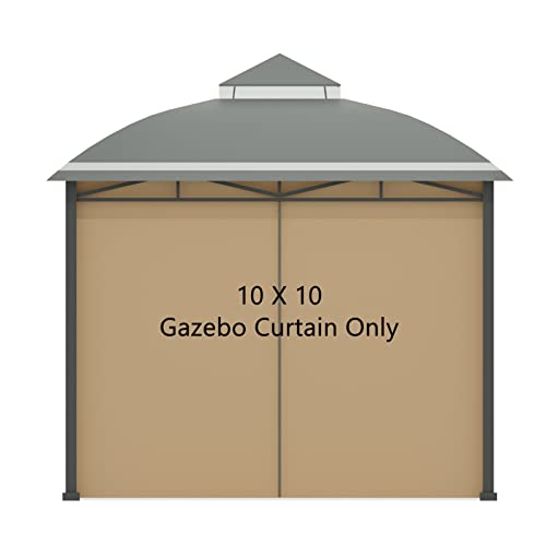 Tumjay Gazebo Privacy Curtain Universal Replacement 10’x10’ Gazebo Curtains Waterproof Outdoor Privacy Gazebo Side Wall Patio Canopy Privacy Shade Outside Sidewalls 1 Panel with Zipper（Khaki）