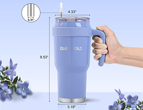 DLOCCOLD 40 oz Tumbler with Handle, Lid & Straw, Vacuum Insulated Double Walled Stainless Steel Tumbler, Thermos Travel Coffee Mug for Women Men, Reusable water Tumbler with Leak-Proof Lid — Lavender