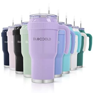 dloccold 40 oz tumbler with handle, lid & straw, vacuum insulated double walled stainless steel tumbler, thermos travel coffee mug for women men, reusable water tumbler with leak-proof lid — lavender
