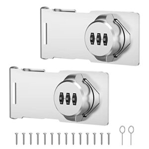 mechanical password rotary hasp locks, door security slide latch lock for small doors, cabinets, barn door, bathroom, outdoor, garage, garden (2 packs silver)