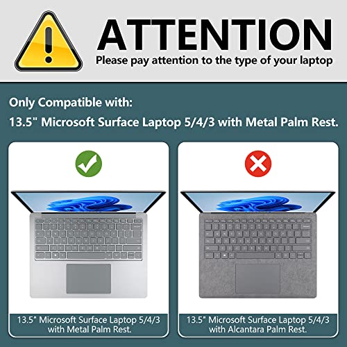 Batianda Premium Protective Case for 13.5 inch Microsoft Surface Laptop 5 4 3 with Metal Palm Rest - Slim Design with Superior Impact Resistance & Keyboard Cover & Screen Protector, Bling Clear