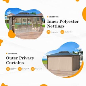 MELLCOM 12x14ft Hardtop Gazebo, Polycarbonate Double Roof Aluminum Gazebo, Outdoor Waterproof Canopy Gazebo with Netting and Curtains for Backyard, Deck, Patio