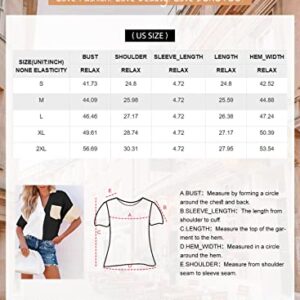 Dokotoo Women's Summer V Neck Turn Down Collared Batwing Short Sleeve Shirts Lightweight Cotton Color Block Dressy Casual Blouse Tops Resort Wear for Women with Pockets Rose M