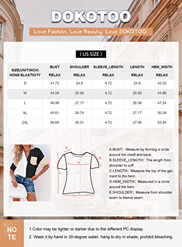 Dokotoo Women's Summer V Neck Turn Down Collared Batwing Short Sleeve Shirts Lightweight Cotton Color Block Dressy Casual Blouse Tops Resort Wear for Women with Pockets Rose M