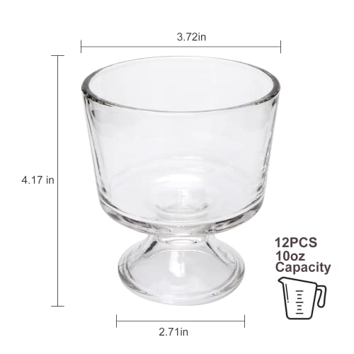 QAPPDA Glass Dessert Bowl Set of 12,Clear Footed Ice Cream Cups 300ml,Premium 10 Ounce Glass Prep Bowl Trifle Party Bowl Glass Dessert Cup for Sundae,Snack,Cereal,Fruit