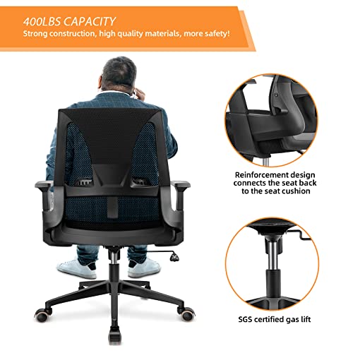 CAPOT Big and Tall Office Chair 400lbs - Ergonomic Office Chair Computer Desk Chair Breathable Mesh for Big People - Mid Back Comfortable Swivel Office Chair with Adjustable Lumbar Support