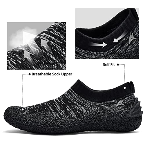 Akk Barefoot Sock Shoes Men Women - Minimalist Toe Zero Drop Walking Shoes Comfortable Ultra Portable Non Slip Multi-Occasion Water Shoes All Black Men Size 8 Women Size 10