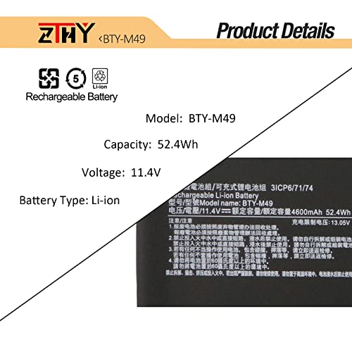 ZTHY BTY-M49 Laptop Battery Replacement for MSI Modern 14 B4M B4MW B10M B10RAS B10RASW B10RBS B11MW B11SB Prestige 14 A10M A10RAS A10RB A10RD A10SC A11MT A11SCS A11SCX Summit E14 A11SCS A11SCST 52.4Wh