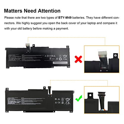 ZTHY BTY-M49 Laptop Battery Replacement for MSI Modern 14 B4M B4MW B10M B10RAS B10RASW B10RBS B11MW B11SB Prestige 14 A10M A10RAS A10RB A10RD A10SC A11MT A11SCS A11SCX Summit E14 A11SCS A11SCST 52.4Wh