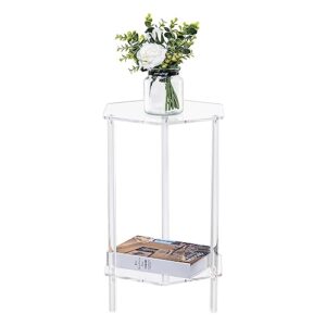 hmyhum acrylic side table for small spaces, hexagonal, clear, 20.1" h, small nightstand/bedside/end table for couch, living room, bedroom, 2-tier, modern, easy assembly
