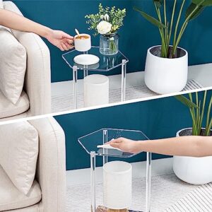 HMYHUM Acrylic Side Table for Small Spaces, Hexagonal, Clear, 20.1" H, Small Nightstand/Bedside/End Table for Couch, Living Room, Bedroom, 2-Tier, Modern, Easy Assembly