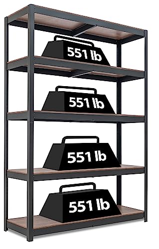 HOMEDANT House Z-Beam 48" Wide Heavy Duty Garage Storage Shelving Adjustable 5-Tier Metal Shelves Laminated Wood Organization Shelf Industrial Utility Rack for Pantry Shed Warehouse Office Store 1Pack