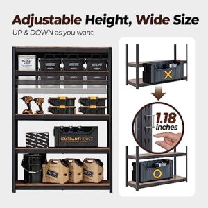HOMEDANT House Z-Beam 48" Wide Heavy Duty Garage Storage Shelving Adjustable 5-Tier Metal Shelves Laminated Wood Organization Shelf Industrial Utility Rack for Pantry Shed Warehouse Office Store 1Pack