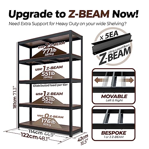 HOMEDANT House Z-Beam 48" Wide Heavy Duty Garage Storage Shelving Adjustable 5-Tier Metal Shelves Laminated Wood Organization Shelf Industrial Utility Rack for Pantry Shed Warehouse Office Store 1Pack