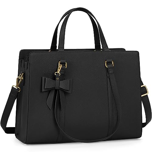 NUBILY Laptop Bag for Women 15.6 inch Laptop Tote Bag Waterproof Leather Computer Bag Lightweight Womens Briefcase Professional Business Office Work Bag Large Capacity Handbag Shoulder Bag Black