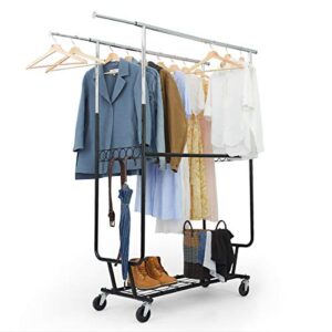 lifefair clothing garment rack double, 470 lbs capacity heavy duty clothes racks for hanging clothes portable rolling coat rack freestanding on wheels