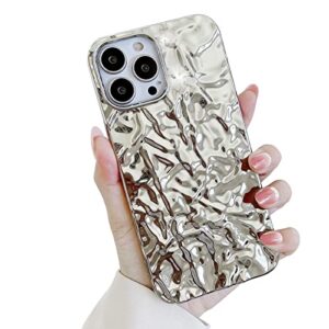 yebowe compatible with iphone 14 pro max case, cute 3d tin foil pleated luxury phone cover for women girls cool bling designer soft slim case for iphone 14 pro max silver