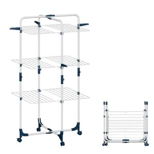 clothes airer tower, foldable and space saving, 3 levels, 6 foldable wings, rollable and stable, mobile tower clothes airer, drying rack for indoor and outdoor large families