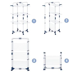 Clothes Airer Tower, Foldable and Space Saving, 3 Levels, 6 Foldable Wings, Rollable and Stable, Mobile Tower Clothes Airer, Drying Rack for Indoor and Outdoor Large Families