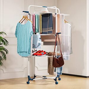 Clothes Airer Tower, Foldable and Space Saving, 3 Levels, 6 Foldable Wings, Rollable and Stable, Mobile Tower Clothes Airer, Drying Rack for Indoor and Outdoor Large Families