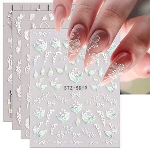 jmeowio 3d embossed spring flower nail art stickers decals self-adhesive pegatinas uñas 5d colorful summer floral nail supplies nail art design decoration accessories 4 sheets