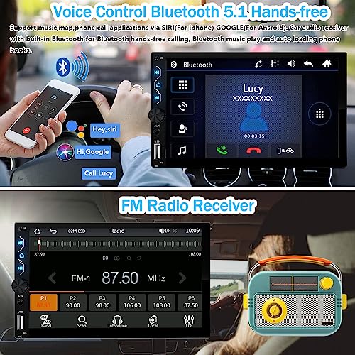 Double Din Car Stereo with Wireless Carplay,Wireless Android Auto,7 inch Touch Screen Radio with Backup Camera,Bluetooth Car Audio Receiver,Mirror Link,SWC,FM/USB/AUX/Subwoofer