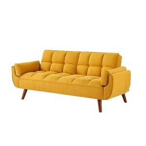 homies life convertible futon sofa bed, linen sleeper couch, 75" w modern 3 seater tufted sofa with adjustable backrests and soild wood legs for living room, bedroom, small space, yellow