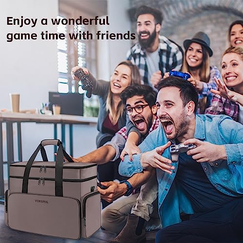 2 Layer Soft Carrying Case Compatible for PS5, PS4, PS4 Pro, Large Travel Cases for Game Console, Controller, Discs, Laptop, Tablet, Headset and Accessories, Padded Game Storage Bag, Gamer Gifts, Grey