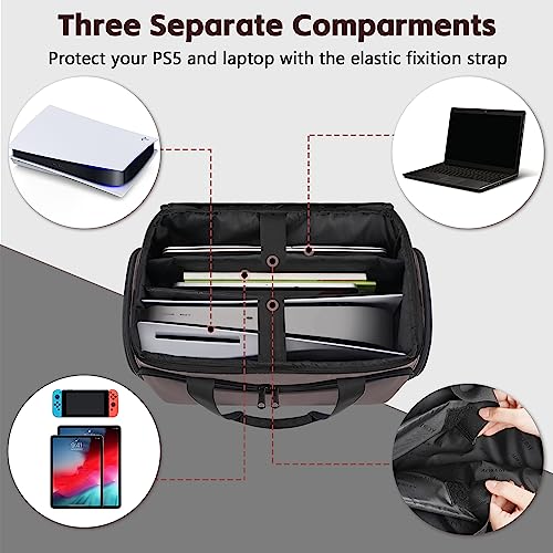 2 Layer Soft Carrying Case Compatible for PS5, PS4, PS4 Pro, Large Travel Cases for Game Console, Controller, Discs, Laptop, Tablet, Headset and Accessories, Padded Game Storage Bag, Gamer Gifts, Grey