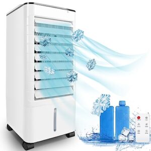 evaporative air cooler,3-in-1portable air conditioners and windowless room cooler humidification-ice packs-12 hour timer-remote control,ideal for home, office, bedroom, kitchen,school,garage (‎‎pearl white)