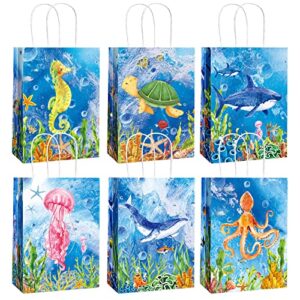 24 pcs sea animals party gift bags sea animals party goodie treat gift bags with handle colorful ocean undersea theme candy gift bags wrap bags for kids girls boys birthday decorations