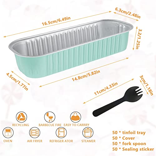 Hcqxnsl 50Pcs Mini Loaf Pans with Lids Spoons and Sealing Stickers 200ml Heat Resistant Aluminum Foil Baking Pans Reusable Rectangle Foil Bread Container Cake Baking Pans for Home Kitchen(Kafalan)