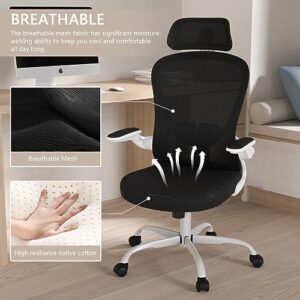 Office Chair, High Back Ergonomic Desk Chair, Breathable Mesh Desk Chair with Adjustable Lumbar Support and Headrest, Swivel Task Chair with flip-up Armrests, Executive Chair for Home Office