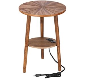 round side table with charging station, mid century modern nightstand, end table with usb ports & power outlets, farmhouse bedside table, small night stand end side tables for living room bedroom