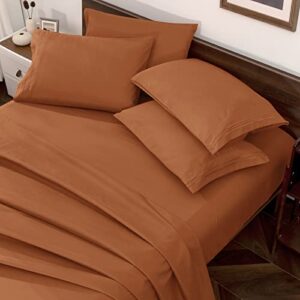 horbaunal caramel pumpkin queen size sheet set - 6 piece luxury 1800 thread count bedding sheets & pillowcases - 16 inch deep pocket microfiber bedding set - soft & wrinkle bed sheets