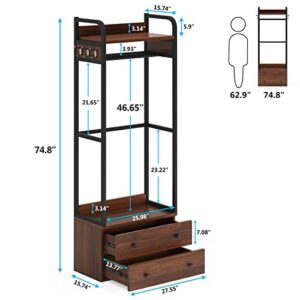 Tribesigns Freestanding Closet Organizer Small Clothes Rack with Drawers and Shelves, Heavy Duty Coat Rack Small Garment Rack Industrial Hall Tree for Entryway, Bedroom