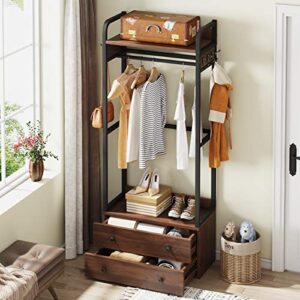 Tribesigns Freestanding Closet Organizer Small Clothes Rack with Drawers and Shelves, Heavy Duty Coat Rack Small Garment Rack Industrial Hall Tree for Entryway, Bedroom