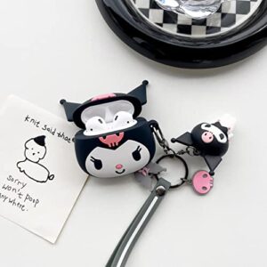 Gtinna for Airpods Case,3D Unique Design Cute Cartoon Character Fashion Kawaii Anti-Fall Soft Silicone Case with Funny Keychain for Apple Airpods 1/2 Charging Case (Black)