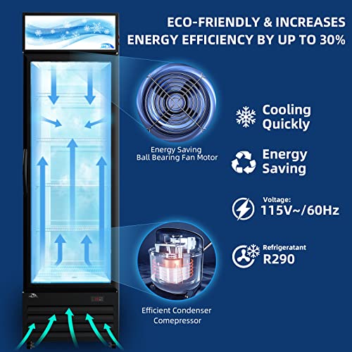 JAECOOL Commercial Beverage Refrigerator Cooler, Merchandiser Refrigerator with Glass Door, Upright Display Refrigerator, Auto-defrost, R290 Eco-friendly, ETL, 12.8 Cu. Ft