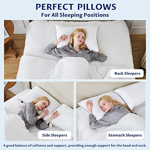 HomeMate Bed Pillows for Sleeping - Queen Size(20''x28'') Set of 2 Allergy Friendly Microfiber Shell Fluffy Down Alternative Filling Breathable Pillow Suitable Back Stomach or Side Sleepers, White