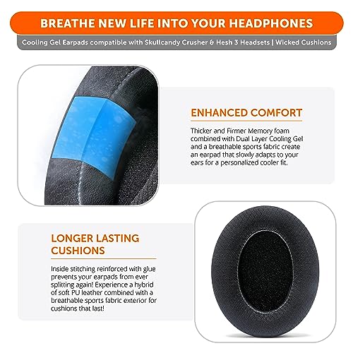 WC Freeze Crusher - Cooling Gel Earpads Compatible with Skullcandy Crusher, by Wicked Cushions - Fits Skullcandy Crusher & Hesh 3 Headphones, Soft Memory Foam, Cooler for Longer | Black