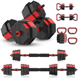 Loupusuo Adjustable Dumbbell Set 55LBS/70LBS Free Weights Set with Connector, 4 in1 Dumbbells Set Used as Barbell, Kettlebells, Push up Stand, Fitness Exercises Home Gym Workouts for Men/Women(55LBS)