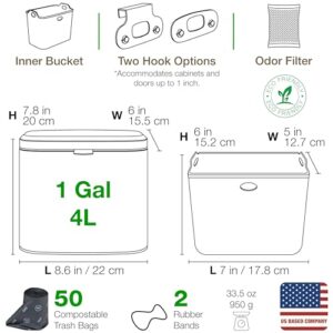 Eparé Kitchen Compost Bin Countertop - 4L/1 Gal Odorless Small Stainless Steel Composting Bin - Hanging Food & Waste Counter Top Trash Can - with 50 Compostable Trash Bags & Carbon Filter