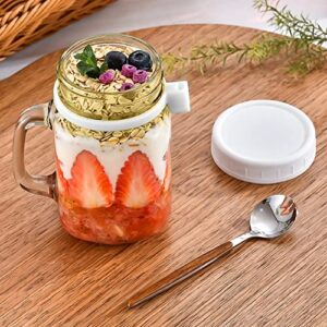 2 Pack Overnight Oats Containers with Lid and Spoon, Overnight Oats Jars 15 oz Large Capacity Airtight Oatmeal Container with Handle (White and Grey)