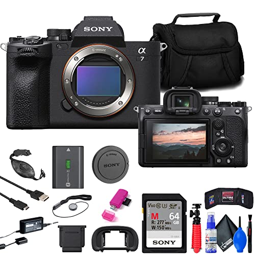 Sony a7 IV Mirrorless Camera (ILCE-7M4/B) + 64GB Memory Card + Bag + Card Reader + Flex Tripod + Hand Strap + Memory Wallet + Cap Keeper + Cleaning Kit (Renewed)