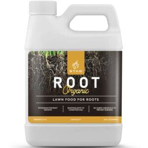 root organic lawn fertilizer - grass fertilizer for lawn with potassium for root growth, lawn fertilizer that conditions soil, no harsh chemicals lawn care, 32 oz lawn food for 5,000 sq. ft.