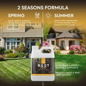 Root Organic Lawn Fertilizer - Grass Fertilizer for Lawn with Potassium for Root Growth, Lawn Fertilizer That Conditions Soil, No Harsh Chemicals Lawn Care, 32 oz Lawn Food for 5,000 sq. ft.